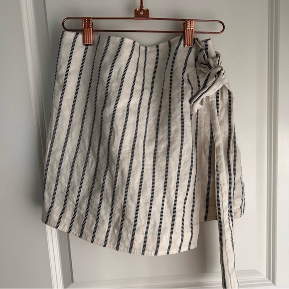 Theory linen cotton wrap tie split striped mini skirt - Picture 2 of 7